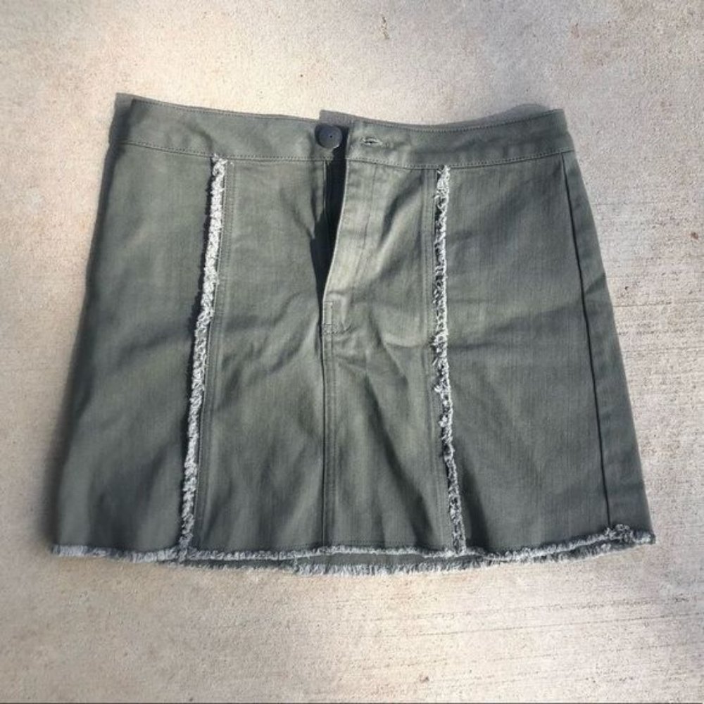 BCBG Distressed Denim Skirt - Olive
